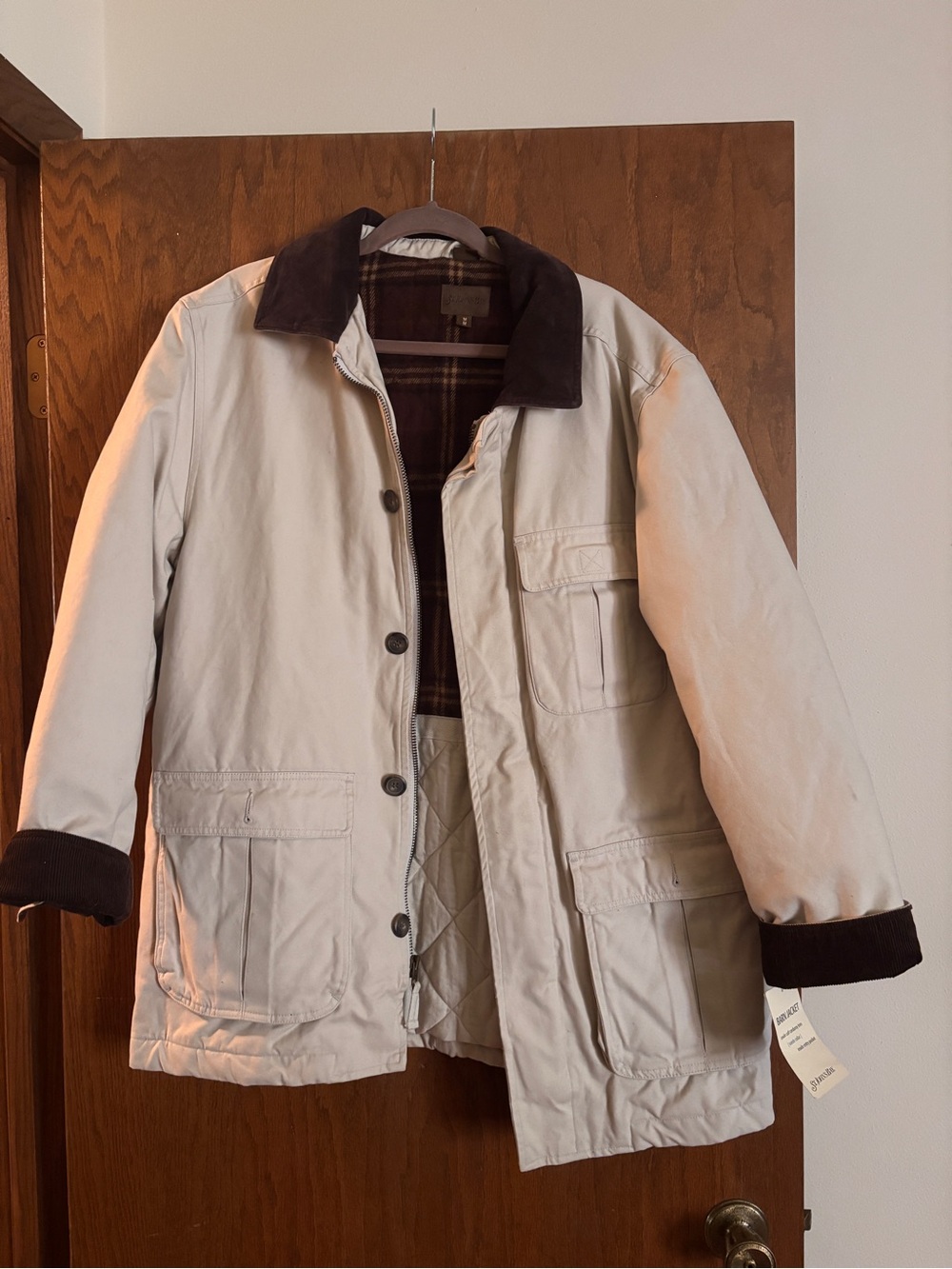 St. John's Bay Cream Barn Jacket with Brown Corduroy Collar